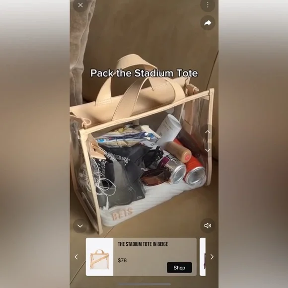 NWT Beis Clear Stadium Tote in Beige - Picture 6 of 8